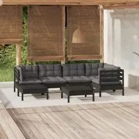 Set Divani da Giardino 7 pz con Cuscini Neri Massello di Pino 3096548