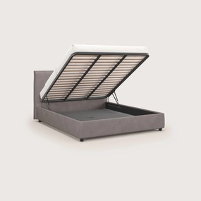Nina letto contenitore dal design minimal in microfibra effetto pelle smacchiabile tortora