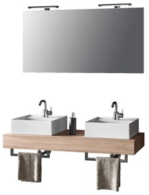 Mobile Bagno Sospeso 120cm Con Doppio Lavabo Specchio, Lampada e Porta Asciugamano