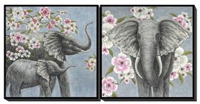 Quadro DKD Home Decor Elefante Fiori (100 x 3.5 x 100 cm) (2 pezzi)