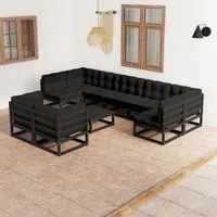 Set Divani da Giardino 10 pz con Cuscini Massello di Pino Nero cod mxl 42566