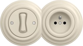 Kliklap - Interruttore unipolare retrò n. 1 e presa 230 V con cornice, beige