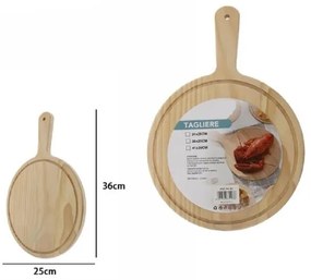 Trade Shop - Tagliere Legno Rotondo Affetta Pane Salumi Carne Pizza Con Manico 36x25cm 74197