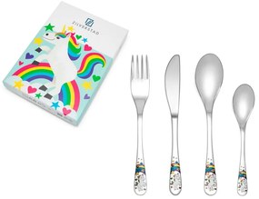 Posate per bambini in acciaio inox argento 4 pezzi Unicorn - Zilverstad