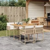 Set da Pranzo da Giardino 5 pz con Cuscini Beige in Polyrattan 3211444