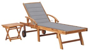 Lettino Prendisole Con Tavolo E Cuscino İn Massello Di Teak /
