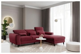 Divano angolare rosso allungabile/con contenitore (con penisola a destra/con chaise lounge) e rivestimento in velluto Foble – ELTAP