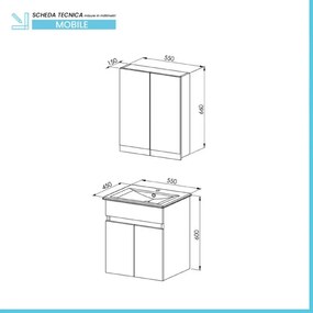 Mobile bagno sospeso 55cm rovere scuro con specchio contenitore Mona
