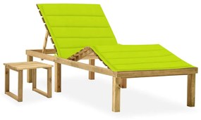 Lettino Da Giardino Con Tavolino Cuscino Legno Pino Impregnato /