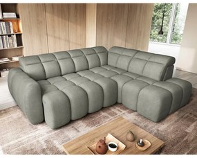 Divano angolare verde polveroso allungabile/con contenitore (con penisola a destra/a L) e rivestimento in bouclé Falconn – ELTAP