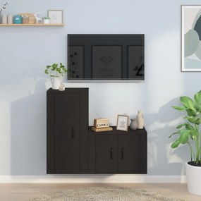 Set Mobili Porta Tv 2 Pz Nero İn Legno Multistrato /
