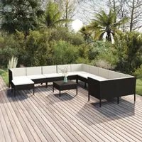 Set Divani da Giardino 12 pz con Cuscini in Polyrattan Nero 3094520