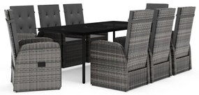 Set mobili da pranzo per giardino 9 pz con cuscini grigio