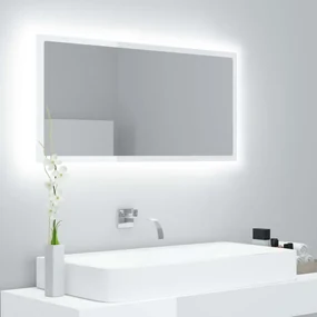Specchio da bagno led bianco lucido 90x8,5x37 cm in acrilico