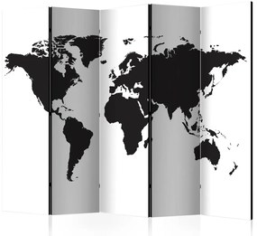 Paravento separè Mondo in bianco e nero II - ciemne kontynenty na jasnym tle mapy