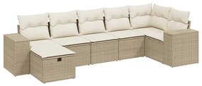 Set divani da giardino 7 pz con cuscini beige in polyrattan