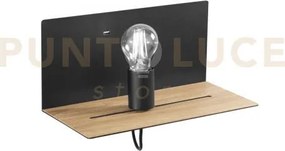 Applique a parete flash nera con mensola color legno e usb 2a usb 1...