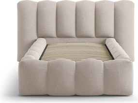 Letto singolo imbottito marrone chiaro con contenitore con rete inclusa 90x200 cm Lupine – Micadoni