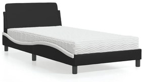 Letto con materasso nero e bianco 100x200 cm in similpelle