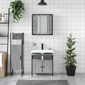 Set mobili da bagno 3 pz grigio sonoma in legno multistrato