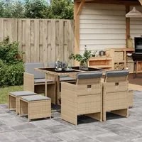 Set Pranzo da Giardino 9 pz con Cuscini Beige Misto Polyrattan 3277727