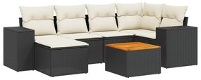 Set divani da giardino con cuscini 7pz nero polyrattan