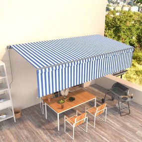 Tenda Sole Retrattile Manuale Con Parasole 6x3m Blu E Bianc6 /