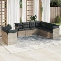 Set Divano da Giardino 9pz con Cuscini Grigio Chiaro Polyrattan 3249681