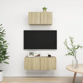 Set Di Mobili Porta Tv 2 Pz Rovere Sonoma İn Legno Multistrato /