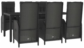 Set da pranzo giardino 7pz nero e grigio con cuscini polyrattan