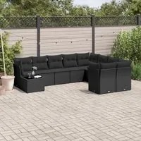 Set Divani da Giardino 10pz con Cuscini in Polyrattan Nero 3250024