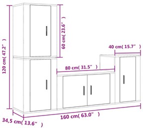 Set di Mobili Porta TV 4 pz Bianco Lucido in Legno Multistrato