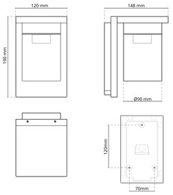 Applique Nera da Parete, Base E27, IP54 - Serie RIGA Base E27