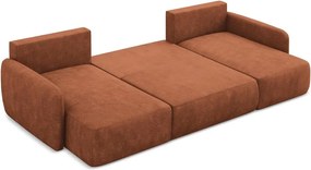 Divano angolare color terracotta allungabile/con contenitore (a U) con rivestimento in ciniglia Lilo – Makamii