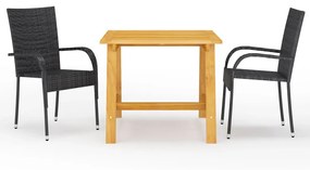 Set Mobili Da Pranzo Per Giardino 3 Pz Nero /