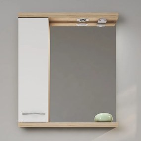 Kamalu - Specchio bagno 55 cm contenitore bicolore bianco e legno chiaro | LAC-ESTIA-55