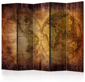 Paravento Mondo su una vecchia mappa II (5 parti) - continenti in stile retrò