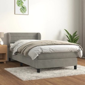 Giroletto A Molle Con Materasso Grigio Chiaro 90x190 Cm Velluto /