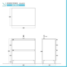 Mobile bagno a terra 80 cm bianco e rovere con cassetti soft-close Kleo