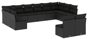 Set divani da giardino 12 pz con cuscini nero in polyrattan