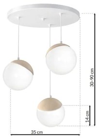 Lampadario a sospensione con filo SFERA WOOD 3xE14/40W/230V bianco