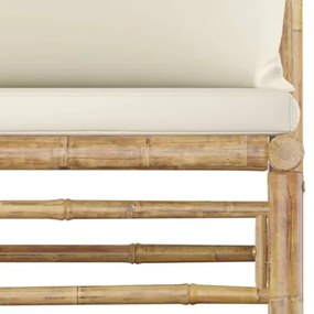 Set Salotto da Giardino 11pz con Cuscini Bianco Crema in Bambù