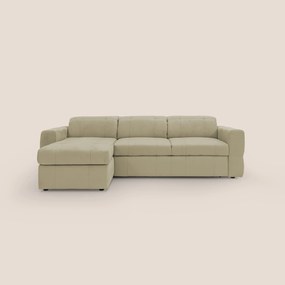 Kronos Divano angolare con pouf estraibile e penisola contenitore in microfibra impermeabile T11 beige