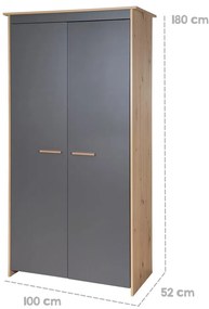Armadio per bambini color antracite/di colore naturale con effetto rovere 50x190x96 cm Anna – Roba