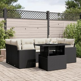 Set divani da giardino con cuscini 7pz nero polyrattan