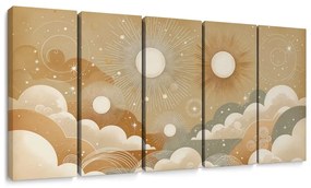 Quadri 5 pezzi – Sole tra le nuvole in tonalità dorate
