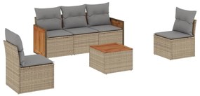 Set divano da giardino 6 pz con cuscini beige in polyrattan