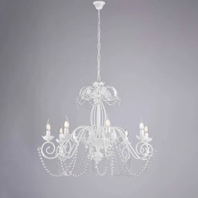 Bonetti Illumina Lampadario in ferro laccato bianco con decorazione effetto shabby chic e strass in cristallo 8 luci