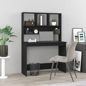 Scrivania Con Mensole Nera 102x45x148 Cm İn Legno Multistrato /