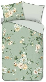 Set copripiumino e federa verde in raso di cotone per letto singolo ed esteso 140x220 cm Sizena – Descanso